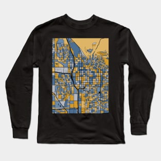 Salt Lake City Map Pattern in Blue & Gold Long Sleeve T-Shirt